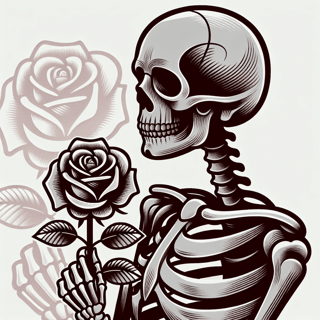 skeleton holding a rose