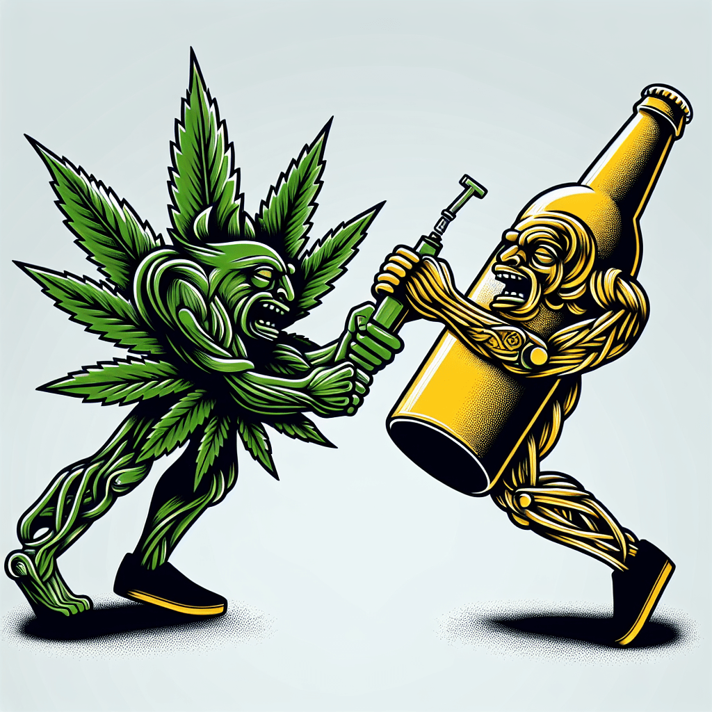 marijuana fighting a beer