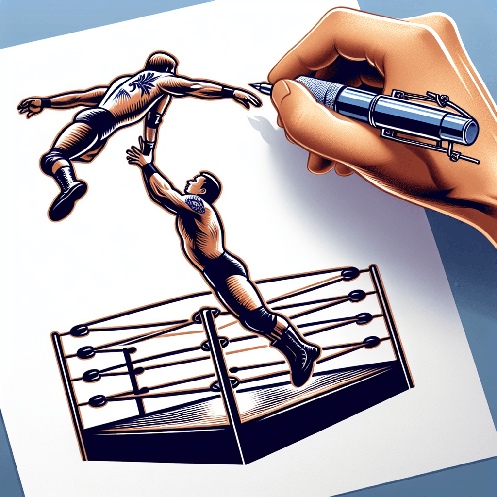 wrestler jumping off the top ropes of a ring