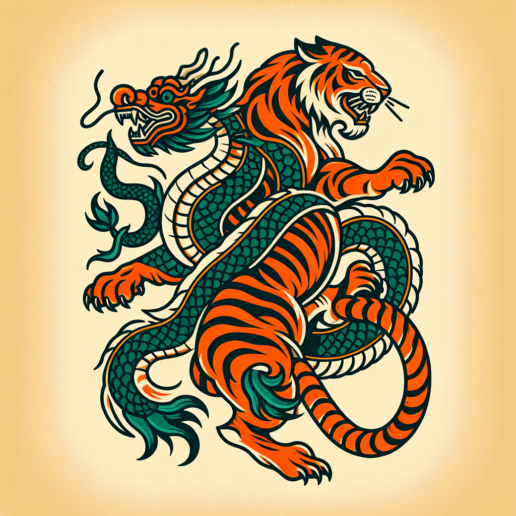 tiger body with a dragon wrapped around it
