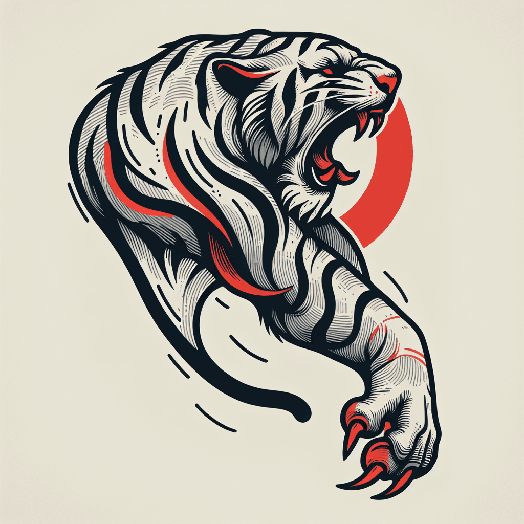clawing tiger in trash polka style