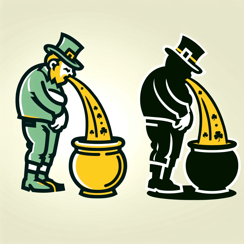 drunk leprechaun puking into a pot of gold
