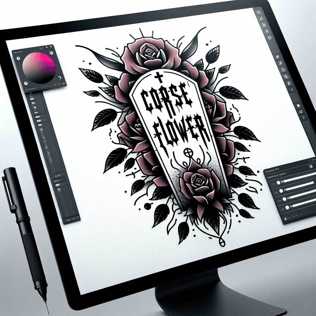 the words “corpse flower” in metal band font with gravestones and corpses
