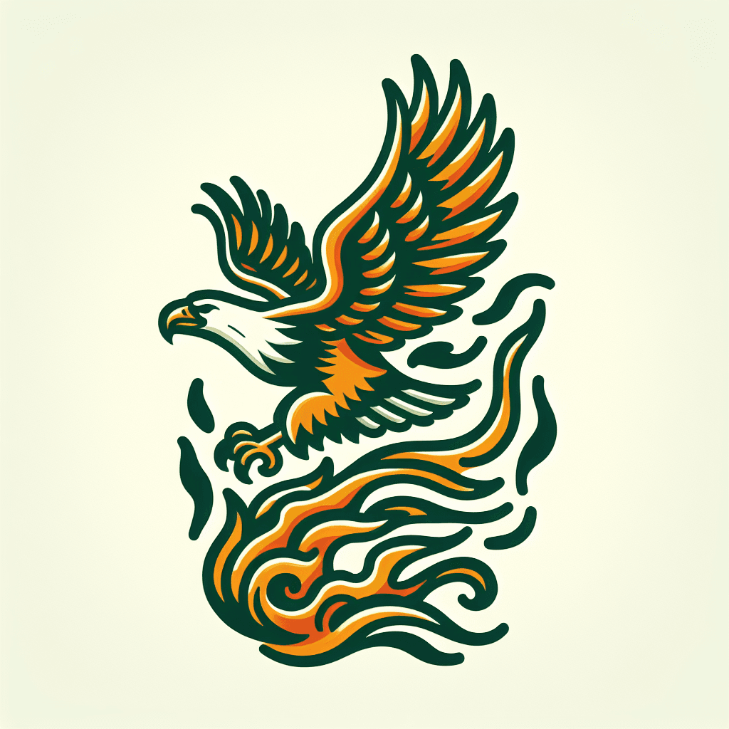 eagle swooping over flames