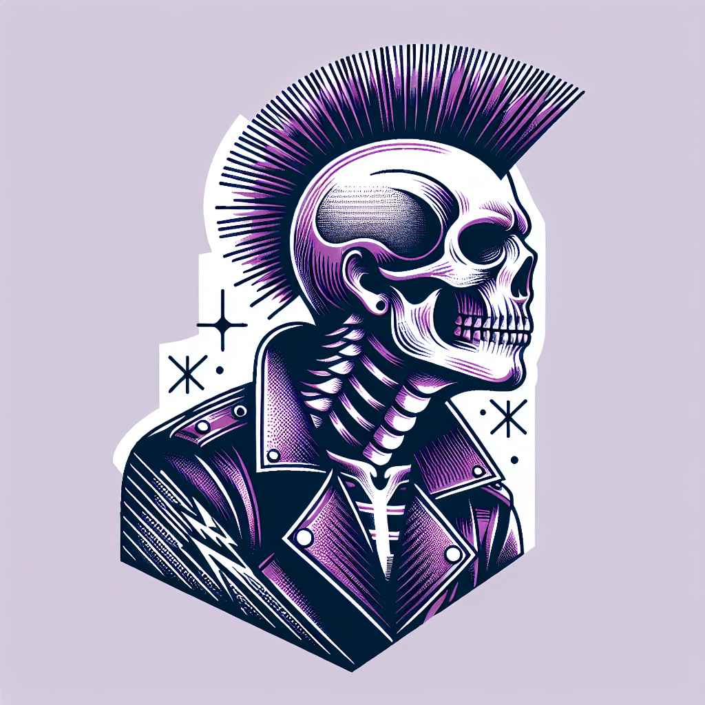 skeleton with mohawk in leather jacket