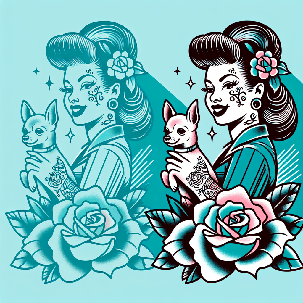 pinup girl posing with chihuahua