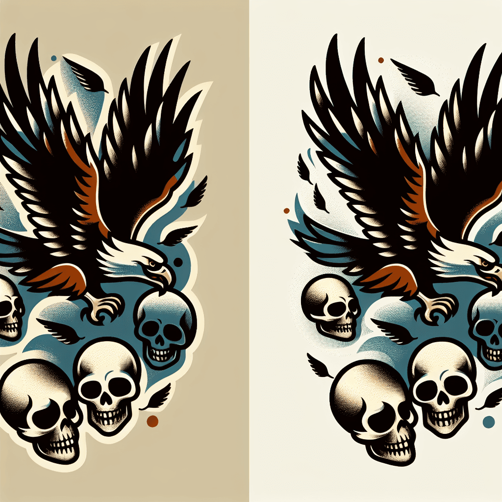 an eagle diving over skulls
