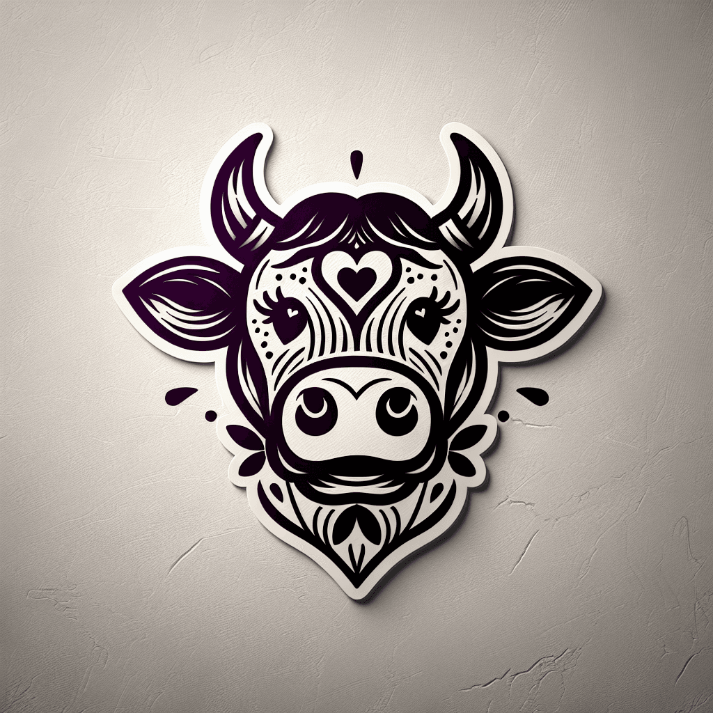 cartoon cow with heart for nostrils