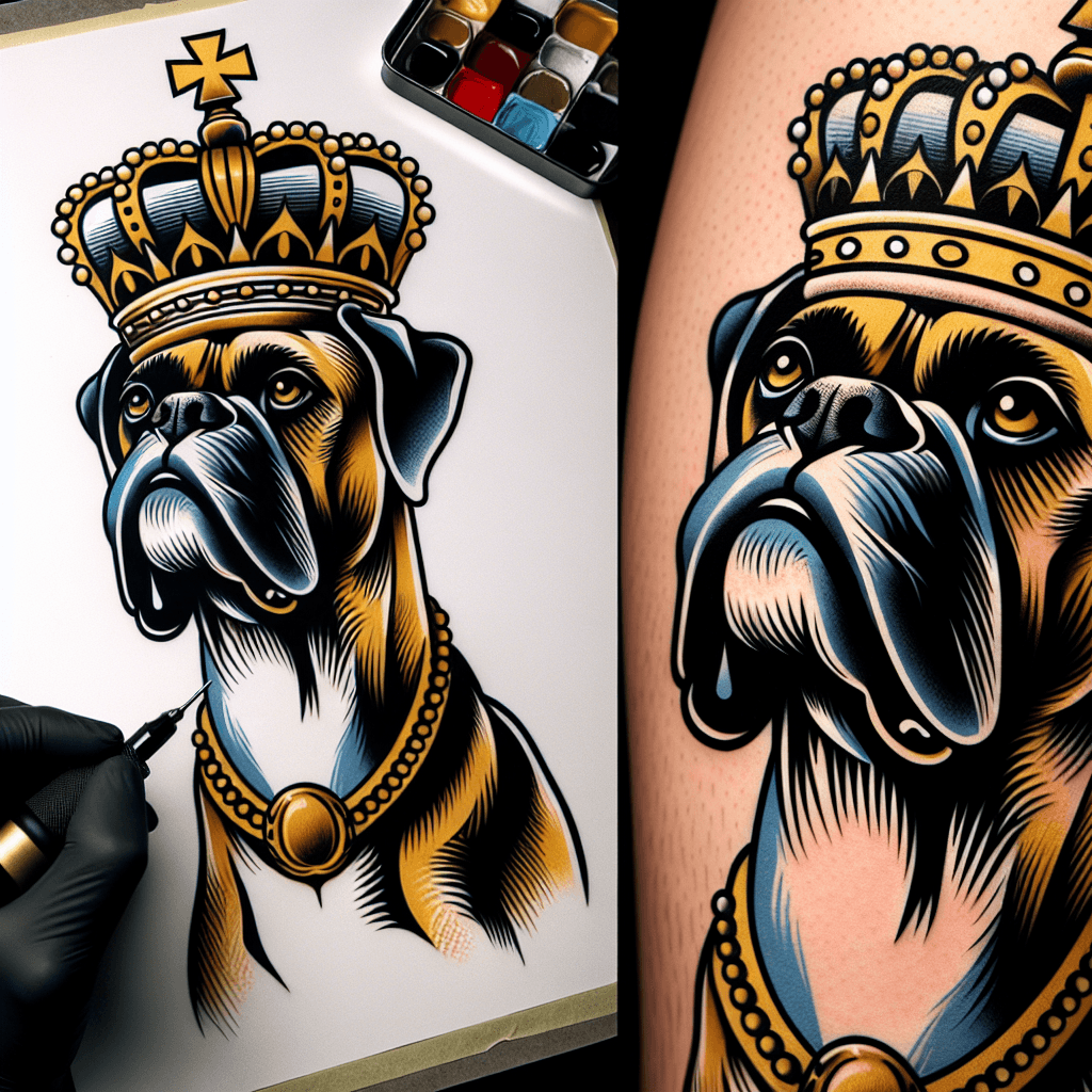 a boxer dog wearing a crown