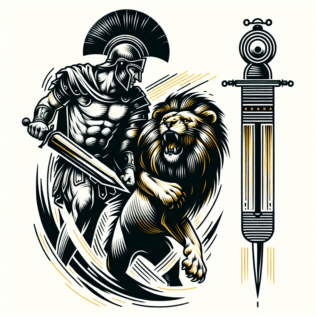gladiator fighting a lion