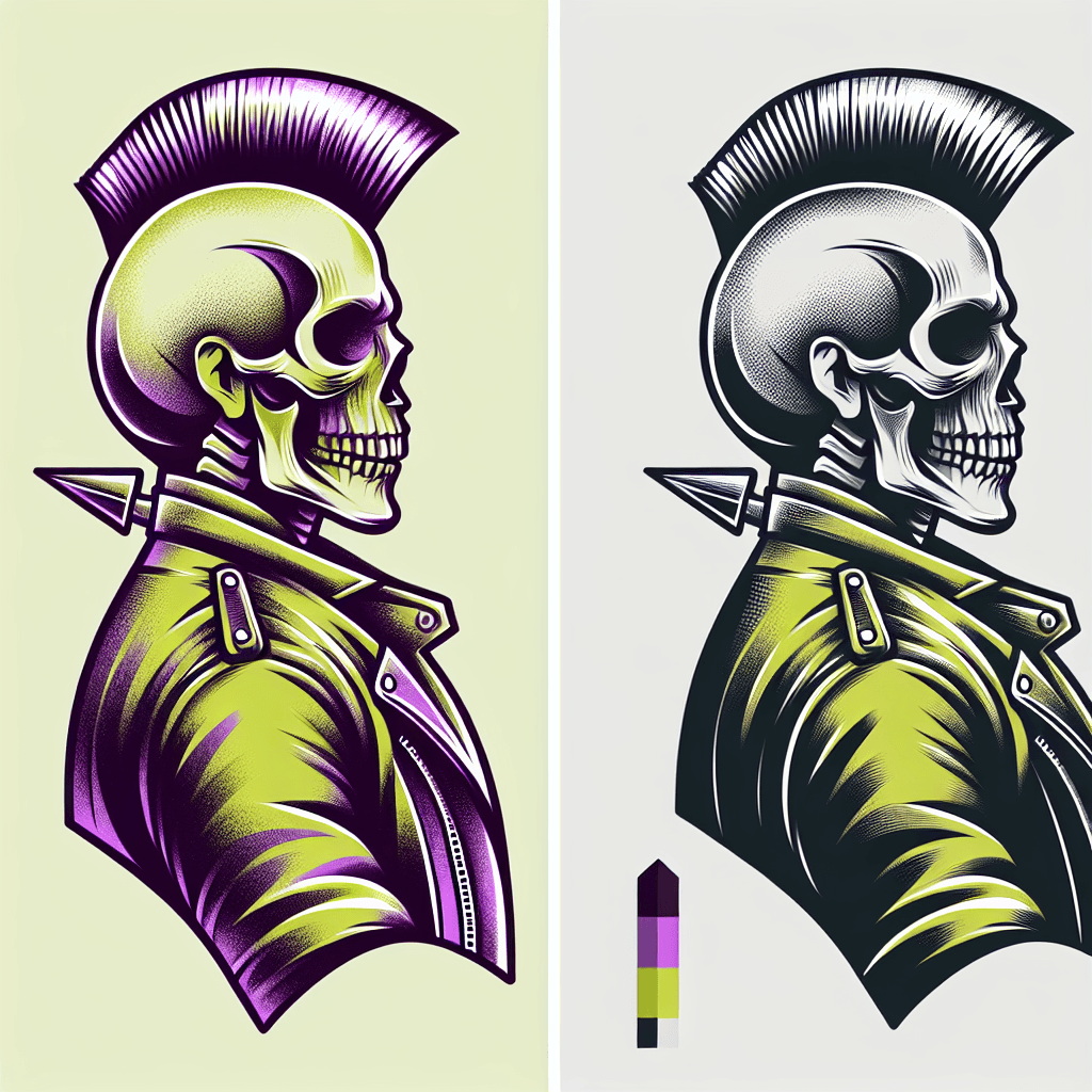 skeleton with mohawk in leather jacket