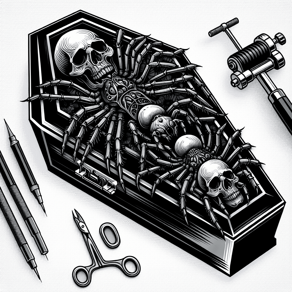 coffin covered in spiders