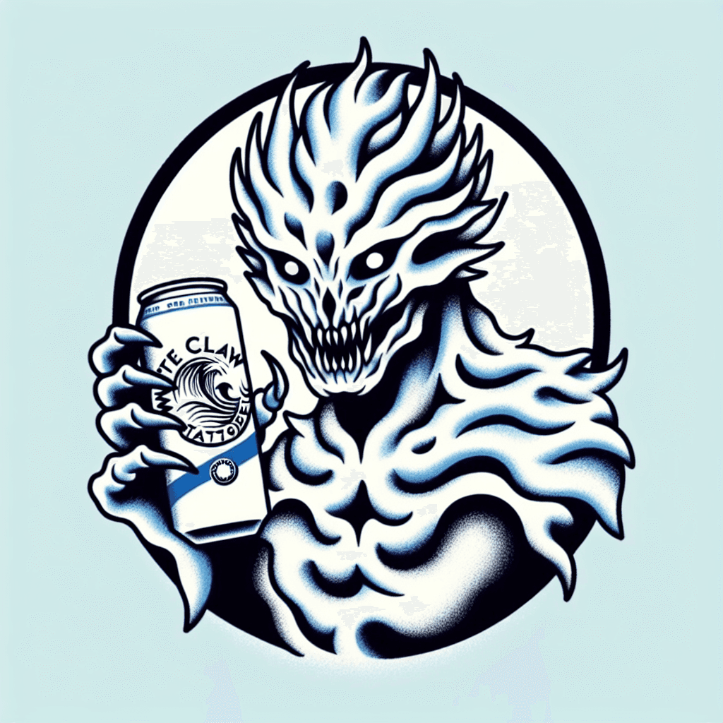white walker holding a white claw seltzer