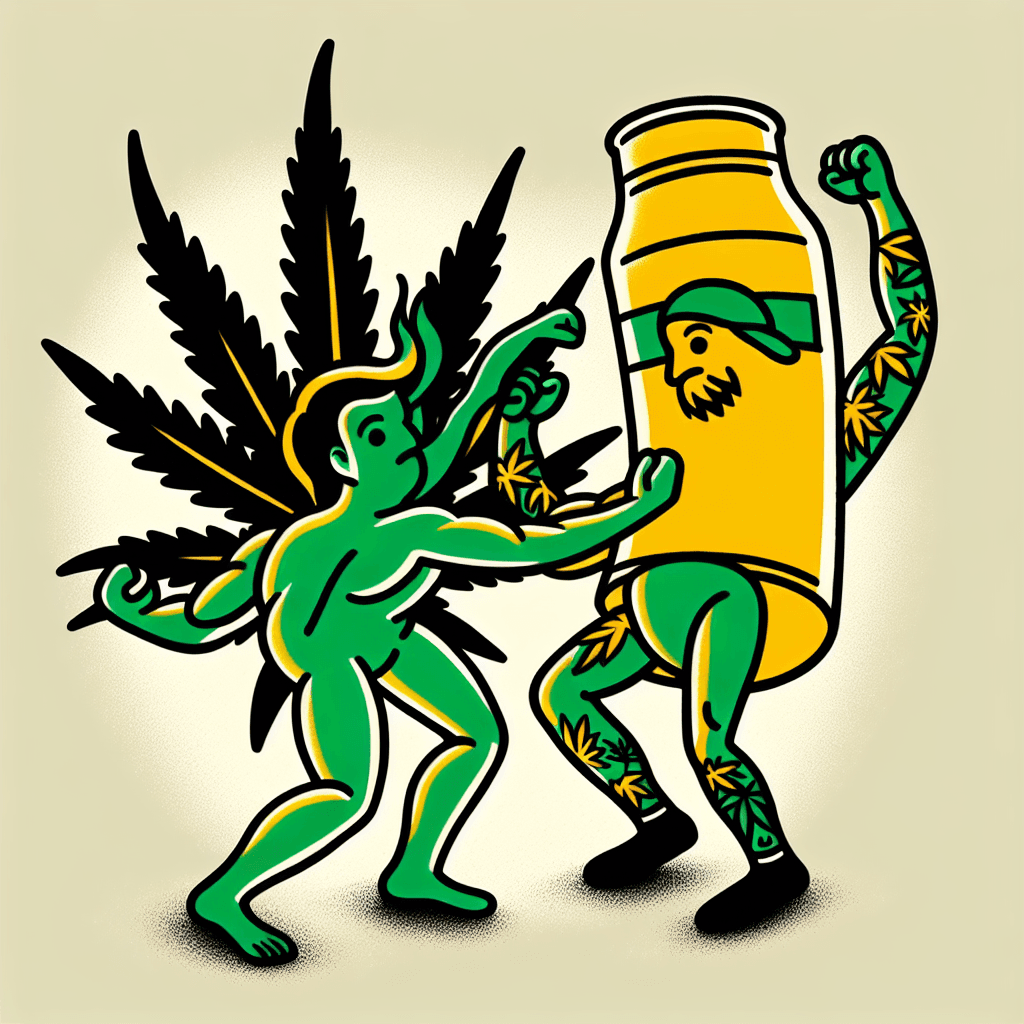 marijuana fighting a beer
