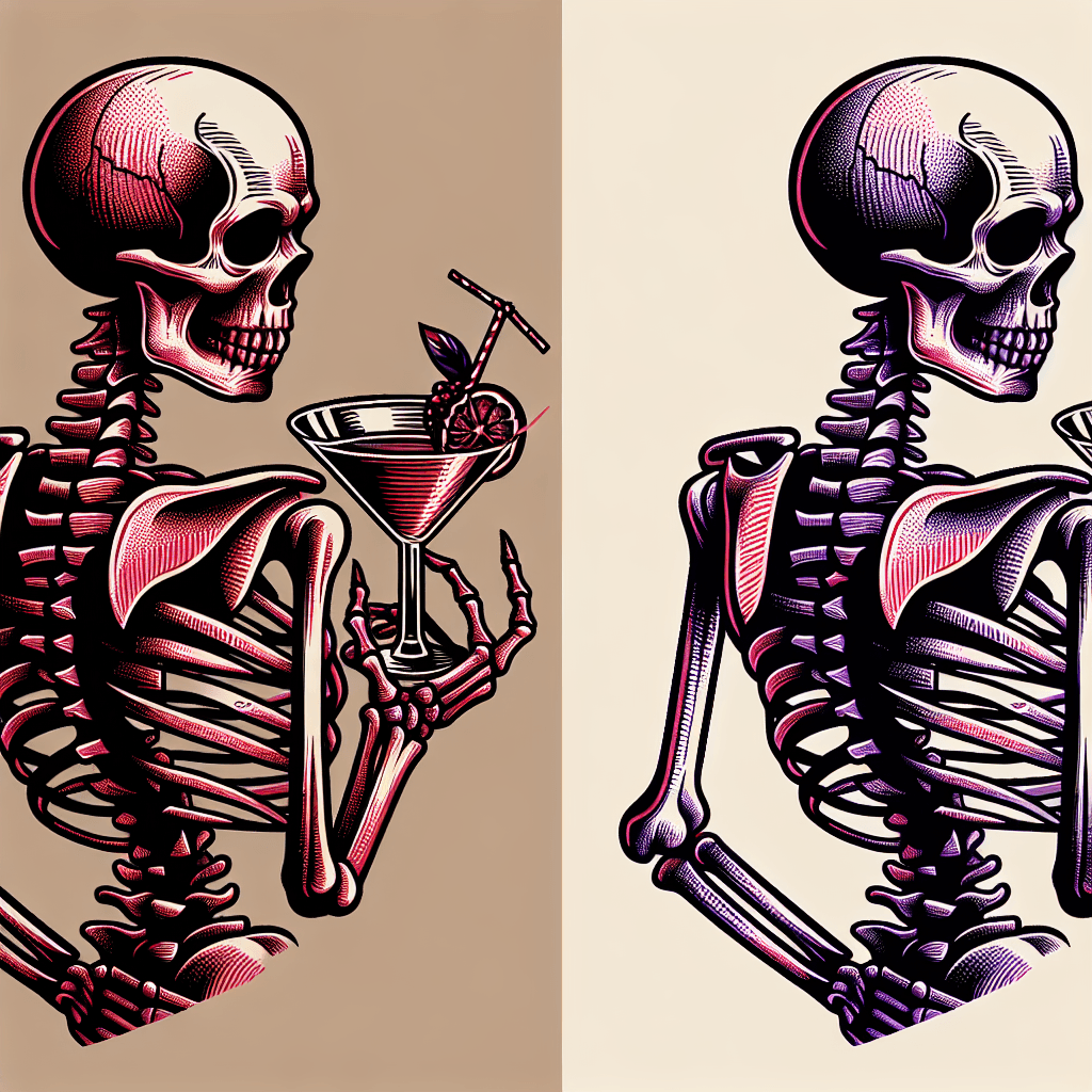 skeleton holding a bourbon manhattan