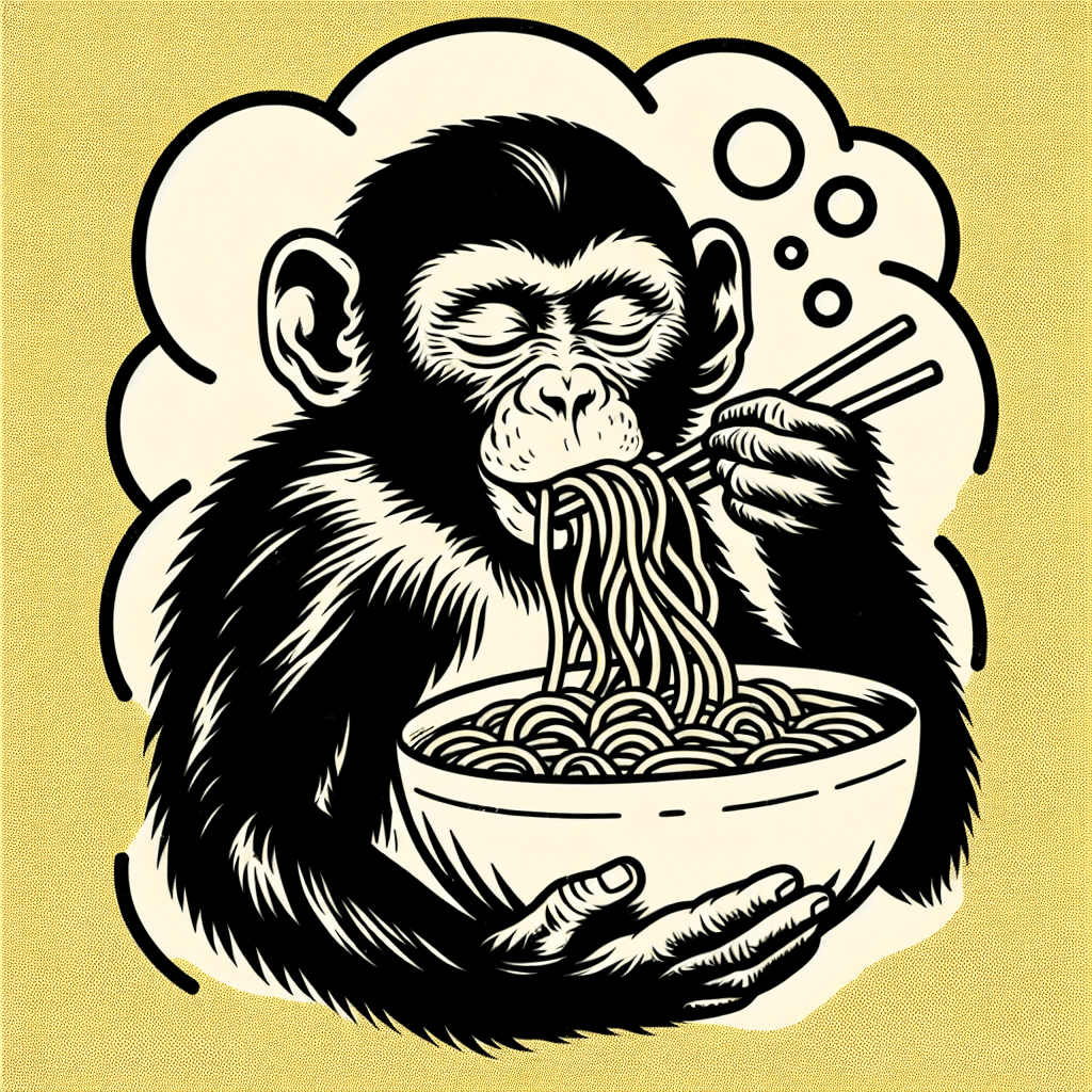 monkey eating ramen noodles