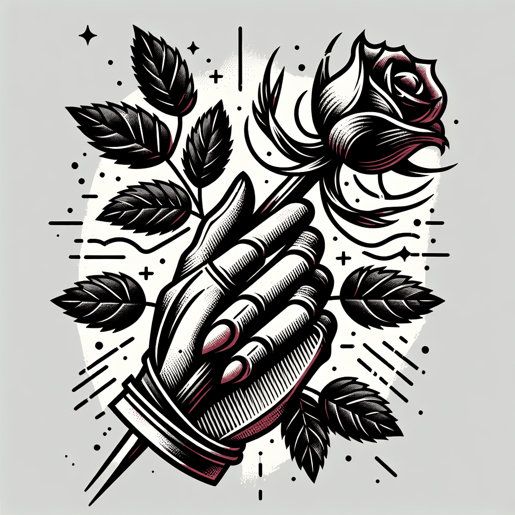 the hand of a knight holding a dead rose
