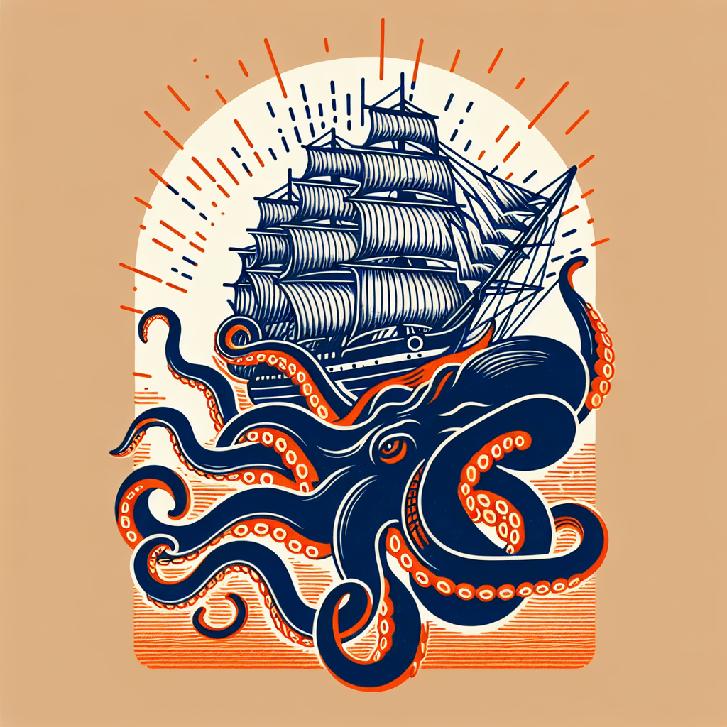 giant octopus attacking a clipper ship