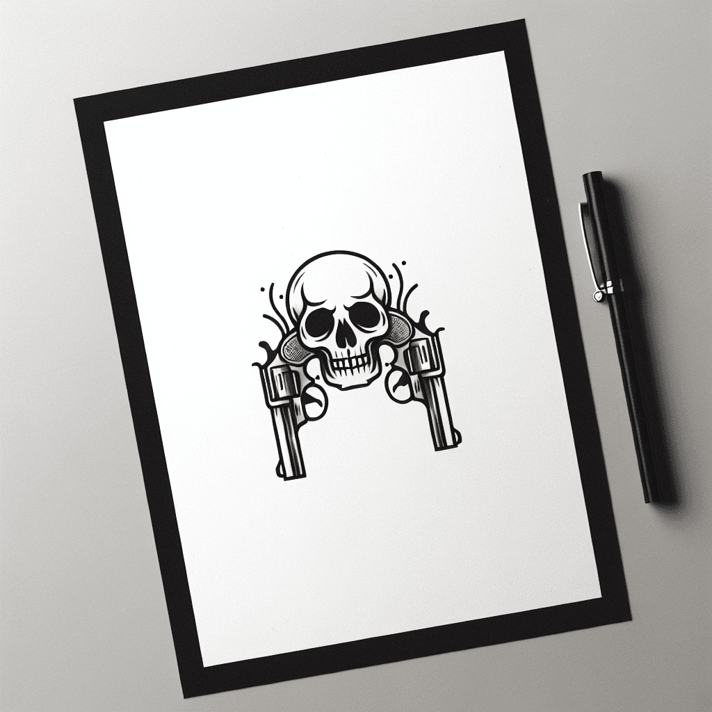 skull with two pistols