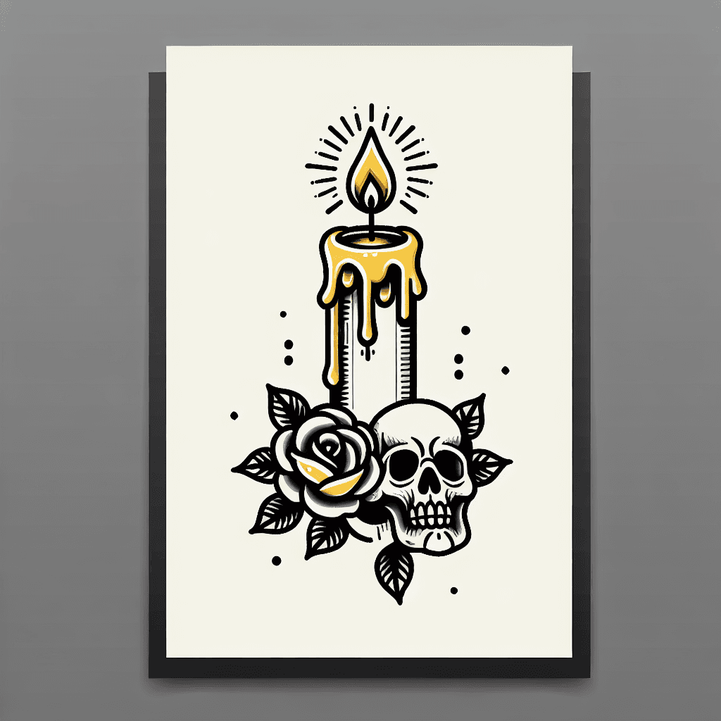 melting candle next to a skull