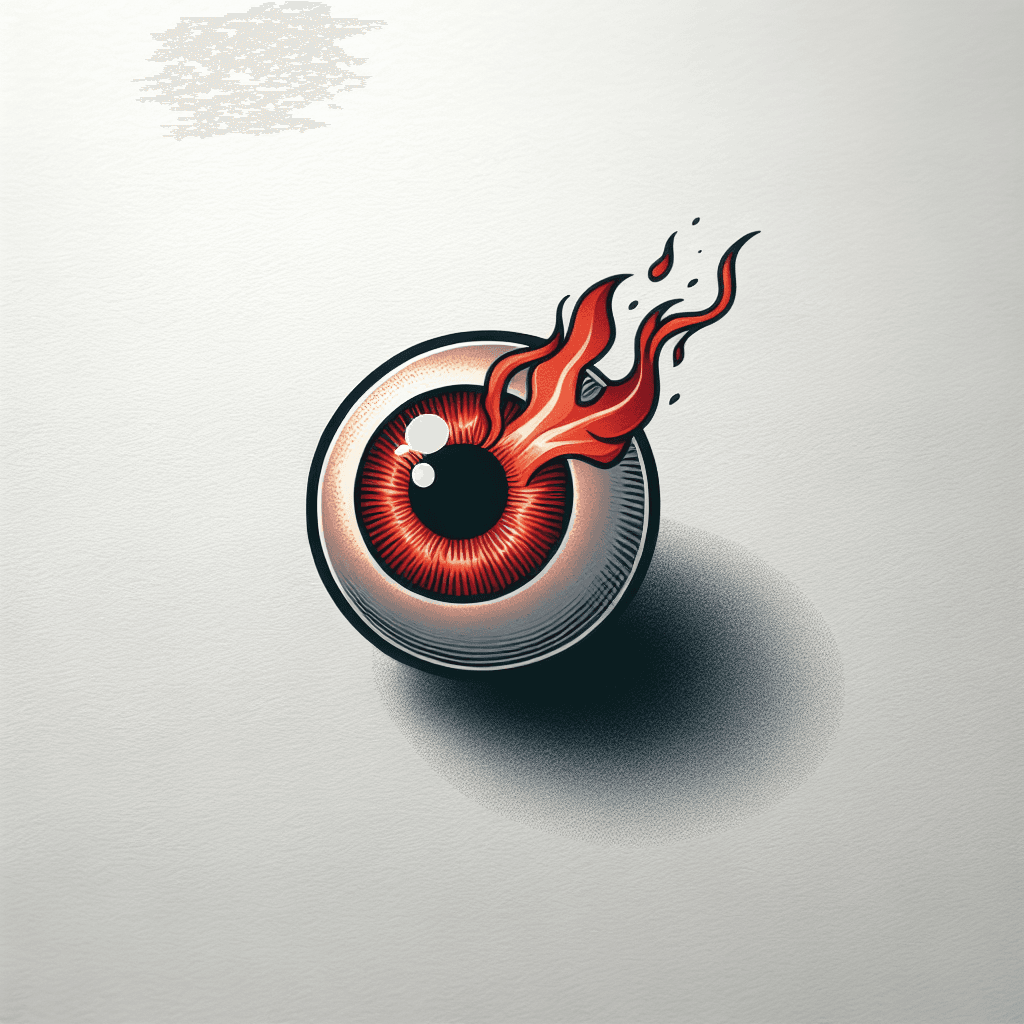 an eyeball with a flames in the pupil