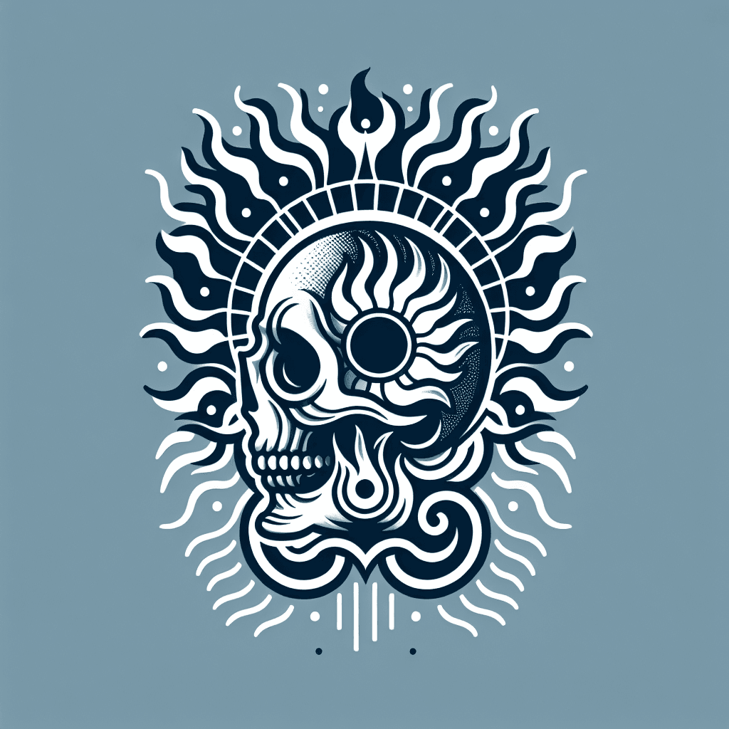 skull with fiery mandala behind its head
